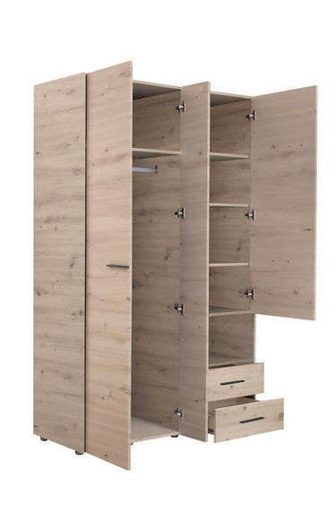 Limone Grey Oak Three-Door Wardrobe: Elegant Storage with Mirror for Modern Bedrooms - UK Luxury Furniture